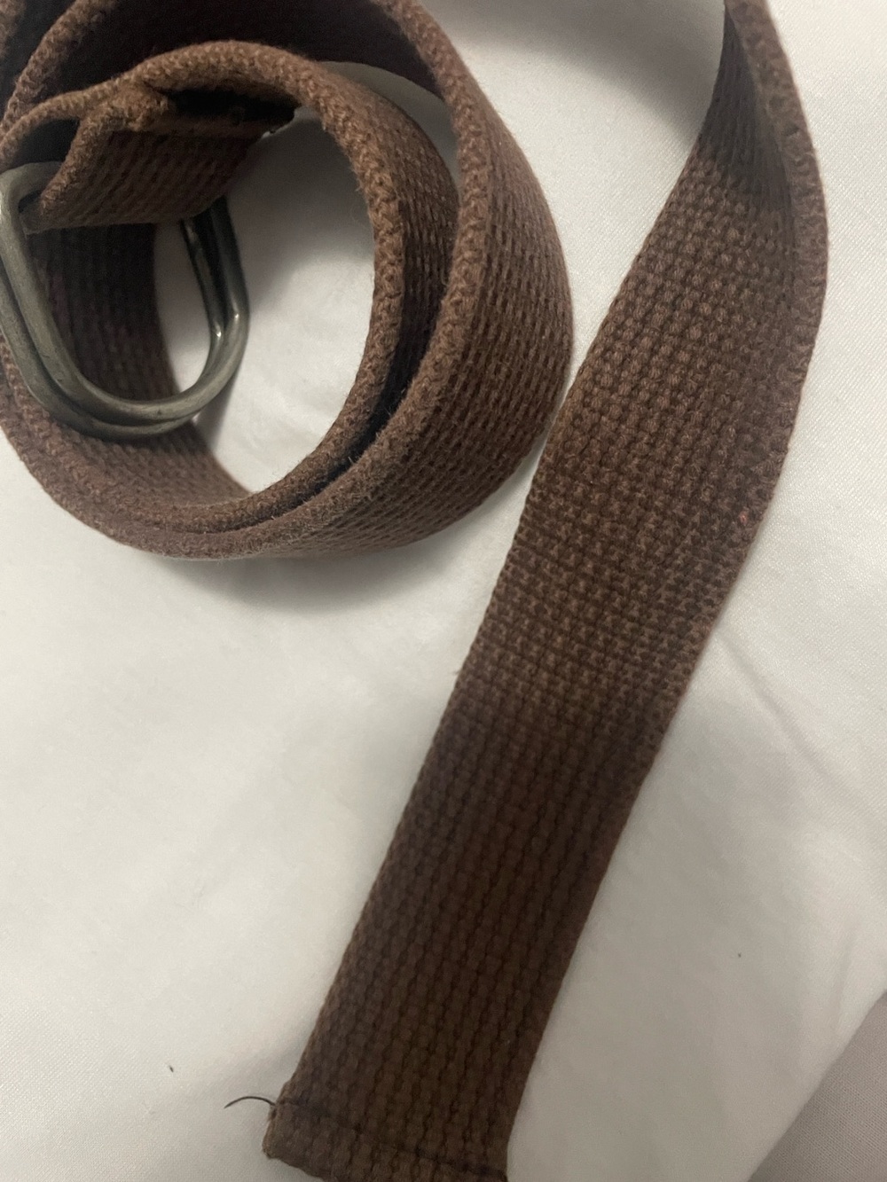 Brown Webbed Canvas Belt Double D-Ring Buckle Casual Adjust 38”